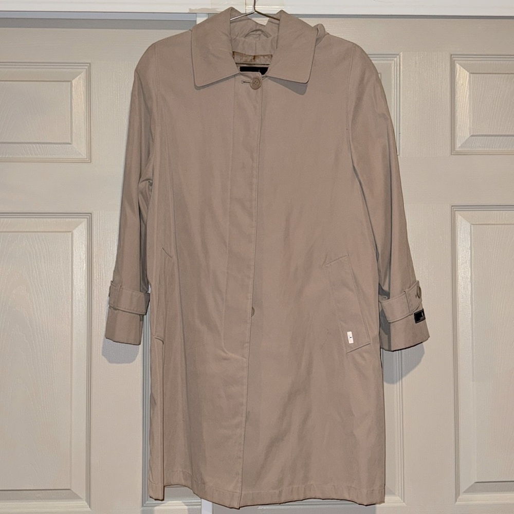 London Fog trench with removable hood.
